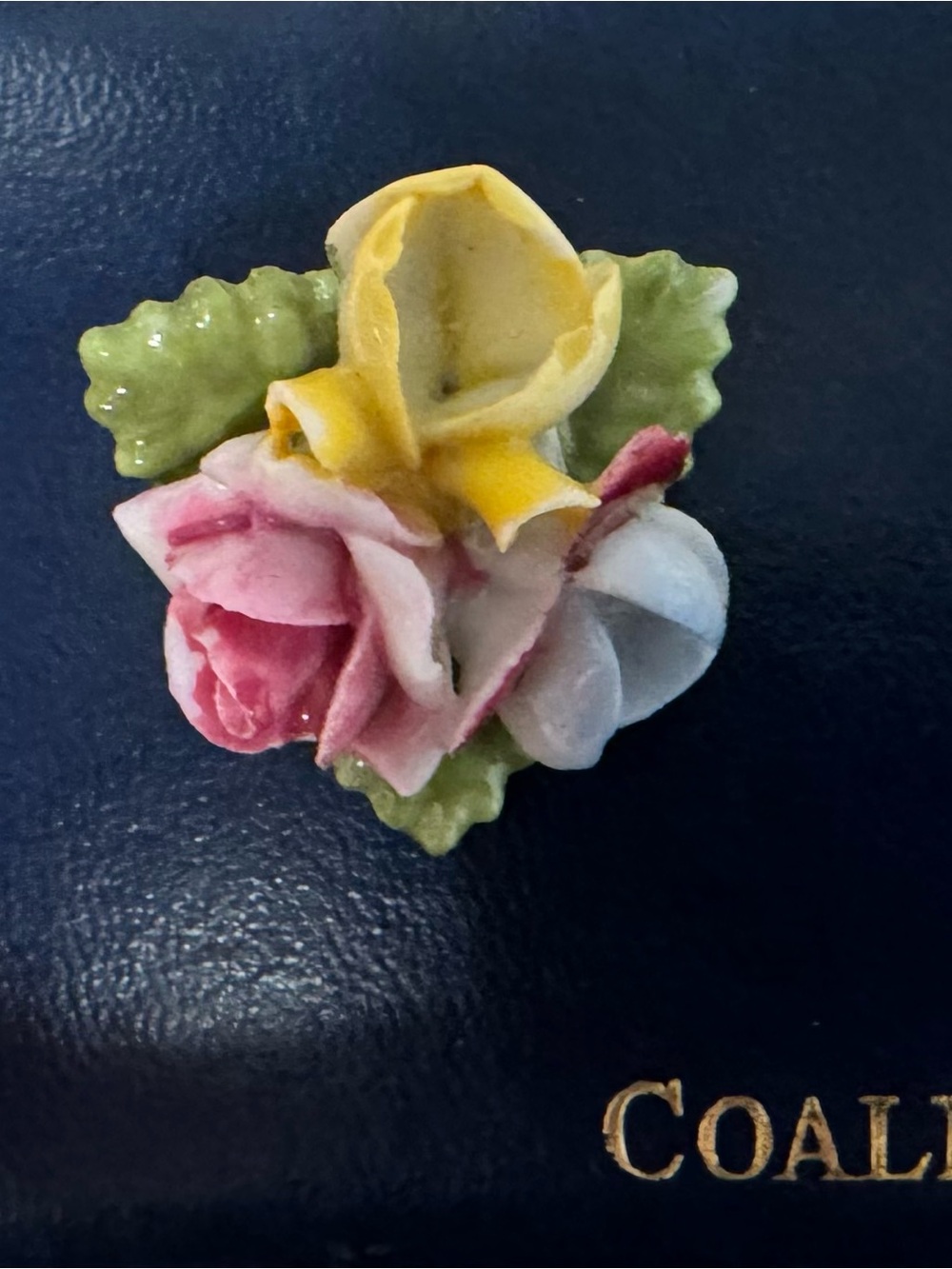 Porcelain Floral Rose Cluster Pin - Pink Yellow White